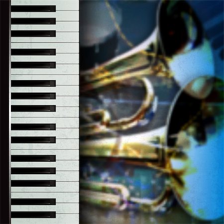 abstract grunge blue music background with trumpets and piano Stock Photo - Budget Royalty-Free & Subscription, Code: 400-07461944