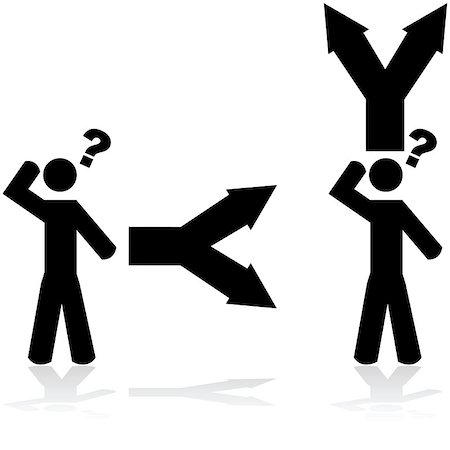 stick figures on signs - Concept illustration showing a person in doubt when faced with two options Stock Photo - Budget Royalty-Free & Subscription, Code: 400-07462082