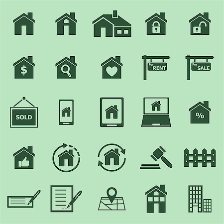 roof and hands - Real estate color icons on green background, stock vector Stock Photo - Budget Royalty-Free & Subscription, Code: 400-07462255