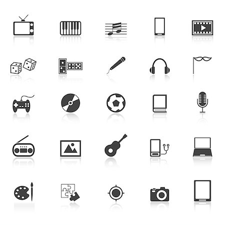 symbols dice - Entertainment icons with reflect on white background, stock vector Photographie de stock - Aubaine LD & Abonnement, Code: 400-07462455