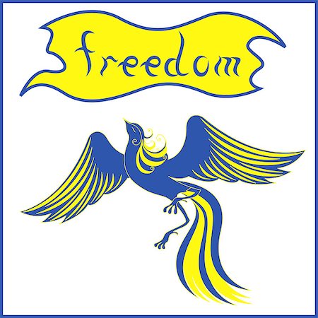firebird - Graceful bird Phoenix that symbolizing a freedom in blue and yellow national flag colors of Ukraine. Hand drawing vector illustration Stock Photo - Budget Royalty-Free & Subscription, Code: 400-07462625