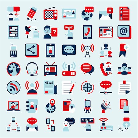 radio and television use of computer - Retro flat communication icons set Stock Photo - Budget Royalty-Free & Subscription, Code: 400-07462679