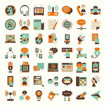simsearch:400-07630248,k - Retro flat communication icons set Stock Photo - Budget Royalty-Free & Subscription, Code: 400-07462687
