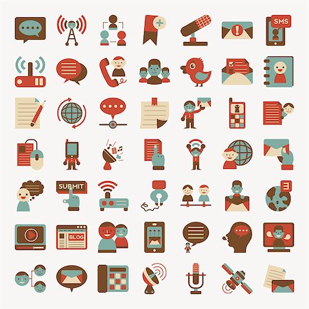 radio and television use of computer - Retro flat communication icons set Stock Photo - Budget Royalty-Free & Subscription, Code: 400-07462691