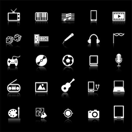 symbols dice - Entertainment icons with reflect on black background, stock vector Stock Photo - Budget Royalty-Free & Subscription, Code: 400-07462721
