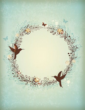 Decorative vintage hand drawn wreath of flowers, leaves and birds Stock Photo - Budget Royalty-Free & Subscription, Code: 400-07462853