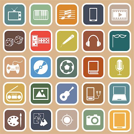 Entertainment flat icons on orange background, stock vector Stock Photo - Budget Royalty-Free & Subscription, Code: 400-07463044