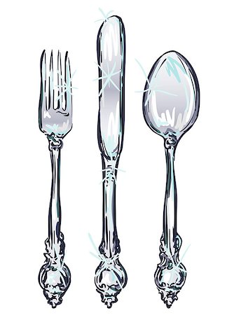 spoon antique - Color vintage silverware drawn with illustrator's brushes. Stock Photo - Budget Royalty-Free & Subscription, Code: 400-07463935