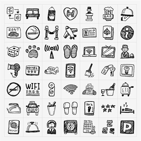 doodle hotel icons set Stock Photo - Budget Royalty-Free & Subscription, Code: 400-07463936