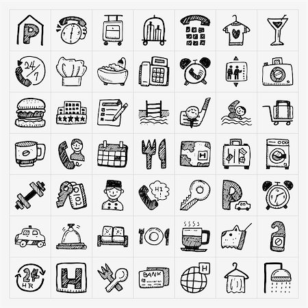 doodle hotel icons set Stock Photo - Budget Royalty-Free & Subscription, Code: 400-07463937