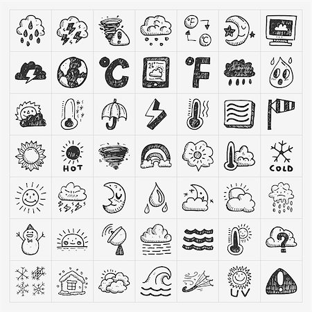 sun rain wind cloudy - doodle weather icons set Stock Photo - Budget Royalty-Free & Subscription, Code: 400-07463952
