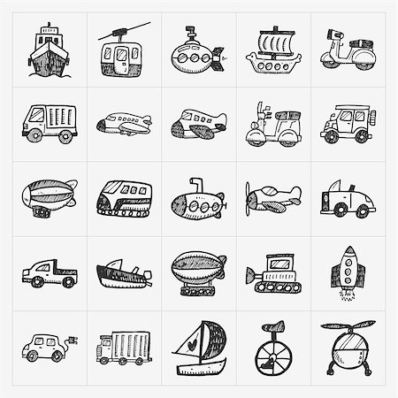 simsearch:400-04220640,k - doodle transport icons set Foto de stock - Royalty-Free Super Valor e Assinatura, Número: 400-07463961