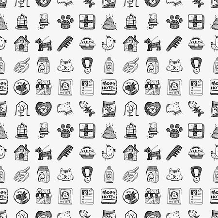 seamless doodle pet pattern Stock Photo - Budget Royalty-Free & Subscription, Code: 400-07463973
