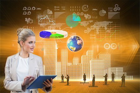 simsearch:400-06802290,k - Digital composite of blonde businesswoman using tablet pc with interface Stock Photo - Budget Royalty-Free & Subscription, Code: 400-07476885