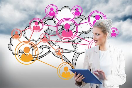 simsearch:400-06802290,k - Digital composite of blonde businesswoman using tablet pc with cloud computing graphic Stock Photo - Budget Royalty-Free & Subscription, Code: 400-07476882