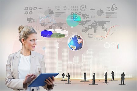 simsearch:400-06802290,k - Digital composite of blonde businesswoman using tablet pc with interface Stock Photo - Budget Royalty-Free & Subscription, Code: 400-07476883