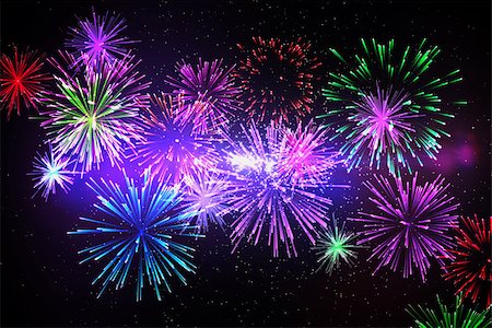 simsearch:400-07477109,k - Digitally generated firework design in different colours Stockbilder - Microstock & Abonnement, Bildnummer: 400-07477095