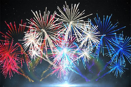 simsearch:400-07477109,k - Digitally generated firework design in red white and blue Stockbilder - Microstock & Abonnement, Bildnummer: 400-07477093