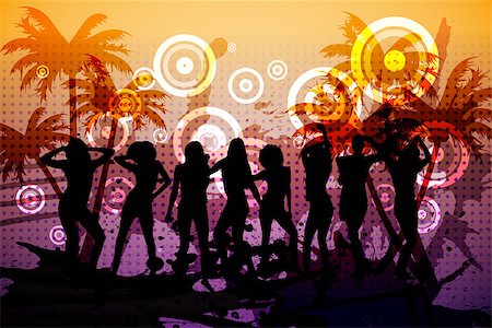 simsearch:400-07477109,k - Digitally generated palm tree background with people dancing Stockbilder - Microstock & Abonnement, Bildnummer: 400-07477162