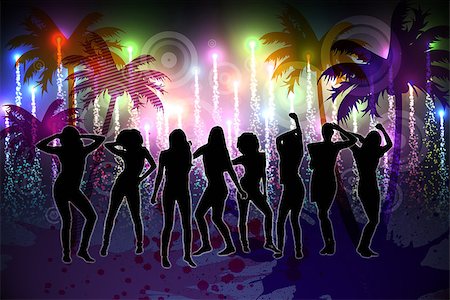 simsearch:400-07477109,k - Digitally generated nightlife background with palm trees and people dancing Stockbilder - Microstock & Abonnement, Bildnummer: 400-07477179