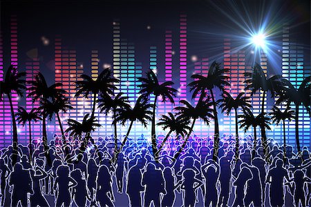 simsearch:400-07477109,k - Digitally generated nightlife background with people dancing and palm trees Stockbilder - Microstock & Abonnement, Bildnummer: 400-07477180