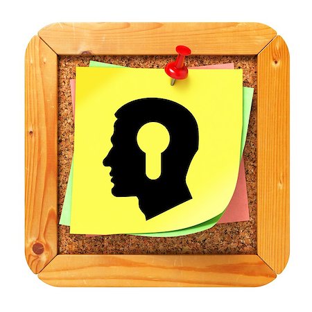 simsearch:400-07472751,k - Psychological Concept - Profile of Head with a Keyhole Icon on Yellow Sticker on Cork Message Board. Stock Photo - Budget Royalty-Free & Subscription, Code: 400-07477260