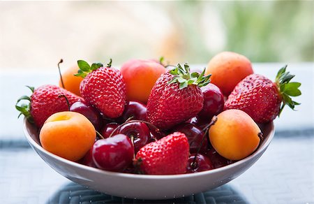 simsearch:400-07667203,k - Assorted colorful fresh summer berries and fruits - apricots, cherries and strawberries Stock Photo - Budget Royalty-Free & Subscription, Code: 400-07478038
