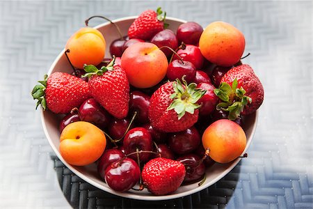 simsearch:400-07667203,k - Assorted colorful fresh summer berries and fruits - apricots, cherries and strawberries Stock Photo - Budget Royalty-Free & Subscription, Code: 400-07478039