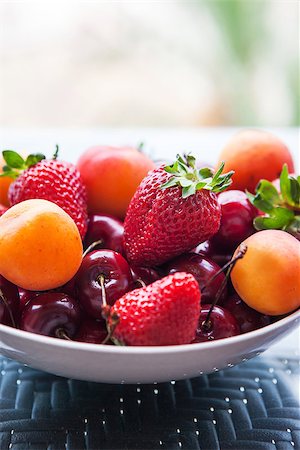 simsearch:400-07667203,k - Assorted colorful fresh summer berries and fruits - apricots, cherries and strawberries Stock Photo - Budget Royalty-Free & Subscription, Code: 400-07478040
