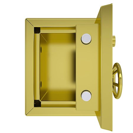 Opened gold safe. Isolated render on a white background Stock Photo - Budget Royalty-Free & Subscription, Code: 400-07478347