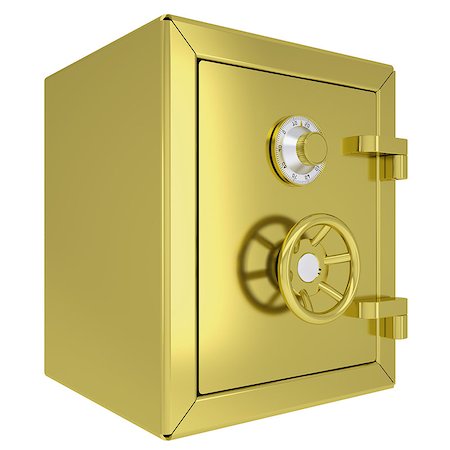 dépôt bancaire - Closed gold safe. Isolated render on a white background Photographie de stock - Aubaine LD & Abonnement, Code: 400-07478351