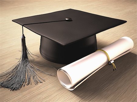Graduation cap with diploma over the table. Clipping path included. Stock Photo - Budget Royalty-Free & Subscription, Code: 400-07478559
