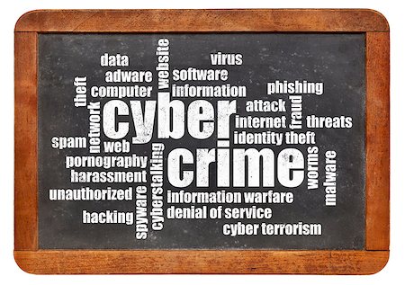 cybercrime word cloud in white chalk on a vintage slate blackboard Stock Photo - Budget Royalty-Free & Subscription, Code: 400-07478552