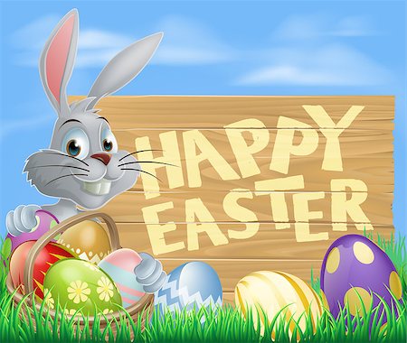 simsearch:400-07307426,k - Easter wood sign in spring field reading Happy Easter with the Easter bunny and decorated Easter eggs Stock Photo - Budget Royalty-Free & Subscription, Code: 400-07478898