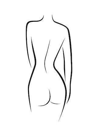 drawing girls body - Abstract female back contour, black over white hand drawing vector artwork Stock Photo - Budget Royalty-Free & Subscription, Code: 400-07479114