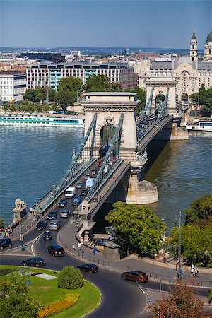 simsearch:400-07472830,k - BUDAPEST, HUNGARY - AUGUST 2: View of Szechenyi Chain Bridge on August 2, 2013 in Budapest. Stock Photo - Budget Royalty-Free & Subscription, Code: 400-07479195