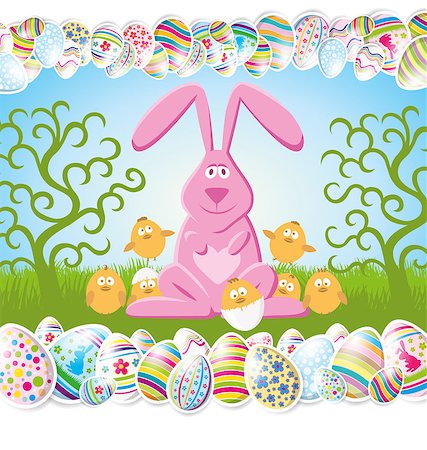 simsearch:400-05040794,k - Vector Easter card with eggs of different color, rabbit Stock Photo - Budget Royalty-Free & Subscription, Code: 400-07479456