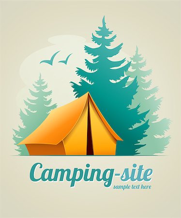 Camping with tent in forest. Eps10 vector illustration Stock Photo - Budget Royalty-Free & Subscription, Code: 400-07479525
