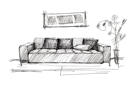 Armchair against a wall monochrome drawing (sketch image) Foto de stock - Royalty-Free Super Valor e Assinatura, Número: 400-07479722