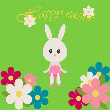 painted happy flowers - easter illustration bunny and flowers on a green background Stock Photo - Budget Royalty-Free & Subscription, Code: 400-07470143