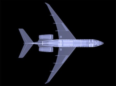 simsearch:400-07933124,k - Small commercial plane with internal equipment. X-ray image. Isolated render on a black background Stock Photo - Budget Royalty-Free & Subscription, Code: 400-07470153
