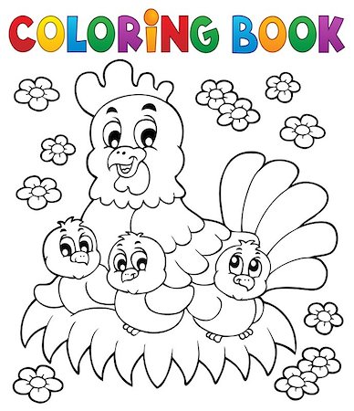 painted happy flowers - Coloring book chicken theme 1 - eps10 vector illustration. Stock Photo - Budget Royalty-Free & Subscription, Code: 400-07470239