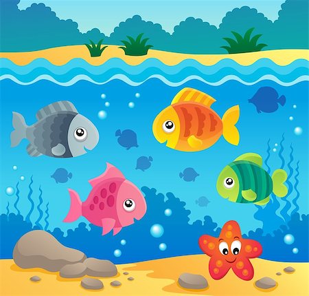 simsearch:400-08616368,k - Underwater ocean fauna theme 2 - eps10 vector illustration. Foto de stock - Super Valor sin royalties y Suscripción, Código: 400-07470277