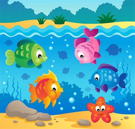 simsearch:400-08616368,k - Underwater ocean fauna theme 3 - eps10 vector illustration. Foto de stock - Super Valor sin royalties y Suscripción, Código: 400-07470278