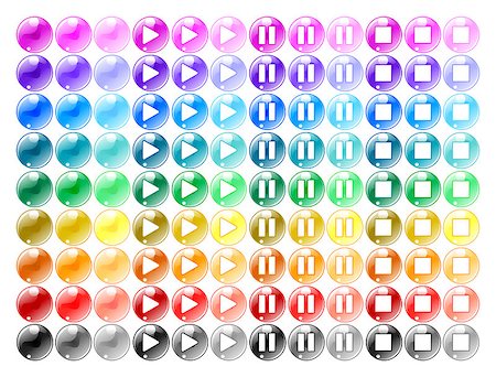 simsearch:400-07632250,k - Colored player buttons: Play, Pause, Stop and neutral bubble. Isolated vector objects. Stock Photo - Budget Royalty-Free & Subscription, Code: 400-07470694