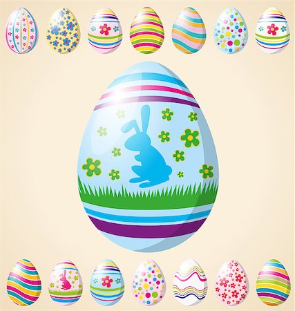 simsearch:400-05040794,k - Vector Easter card with eggs of different color, rabbit Stock Photo - Budget Royalty-Free & Subscription, Code: 400-07470872