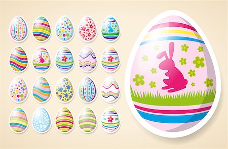 simsearch:400-05040794,k - Vector Easter card with eggs of different color, rabbit Stock Photo - Budget Royalty-Free & Subscription, Code: 400-07470884