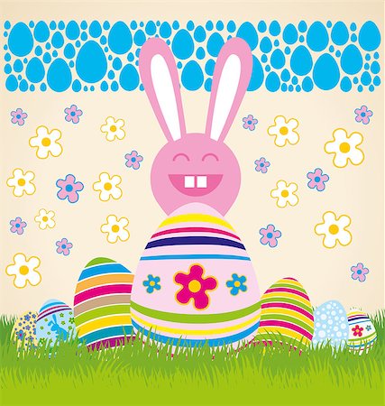 simsearch:400-05040794,k - Vector Easter card with eggs of different color, rabbit Stock Photo - Budget Royalty-Free & Subscription, Code: 400-07470894