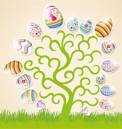 simsearch:400-05040794,k - Vector Easter card with eggs of different color, rabbit Stock Photo - Budget Royalty-Free & Subscription, Code: 400-07470891