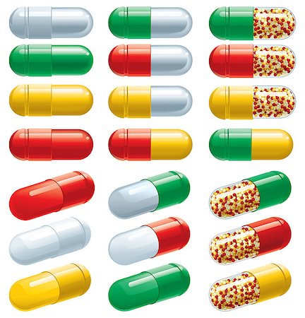 Vector set of many color Pharmaceutical capsules Stock Photo - Budget Royalty-Free & Subscription, Code: 400-07471115